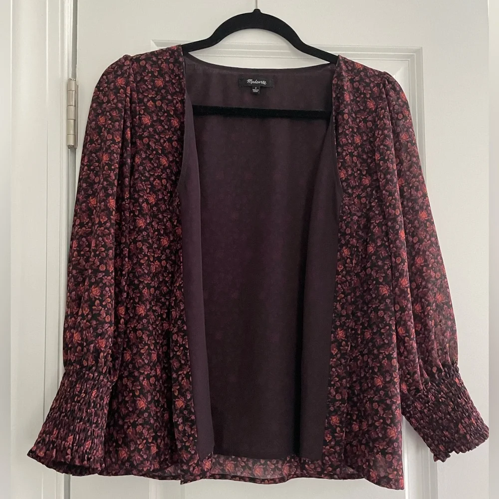 Madewell (Re)sourced Georgette Smocked-Cuff Button-Top in Orchard Floral size 2 - Picture 5 of 6